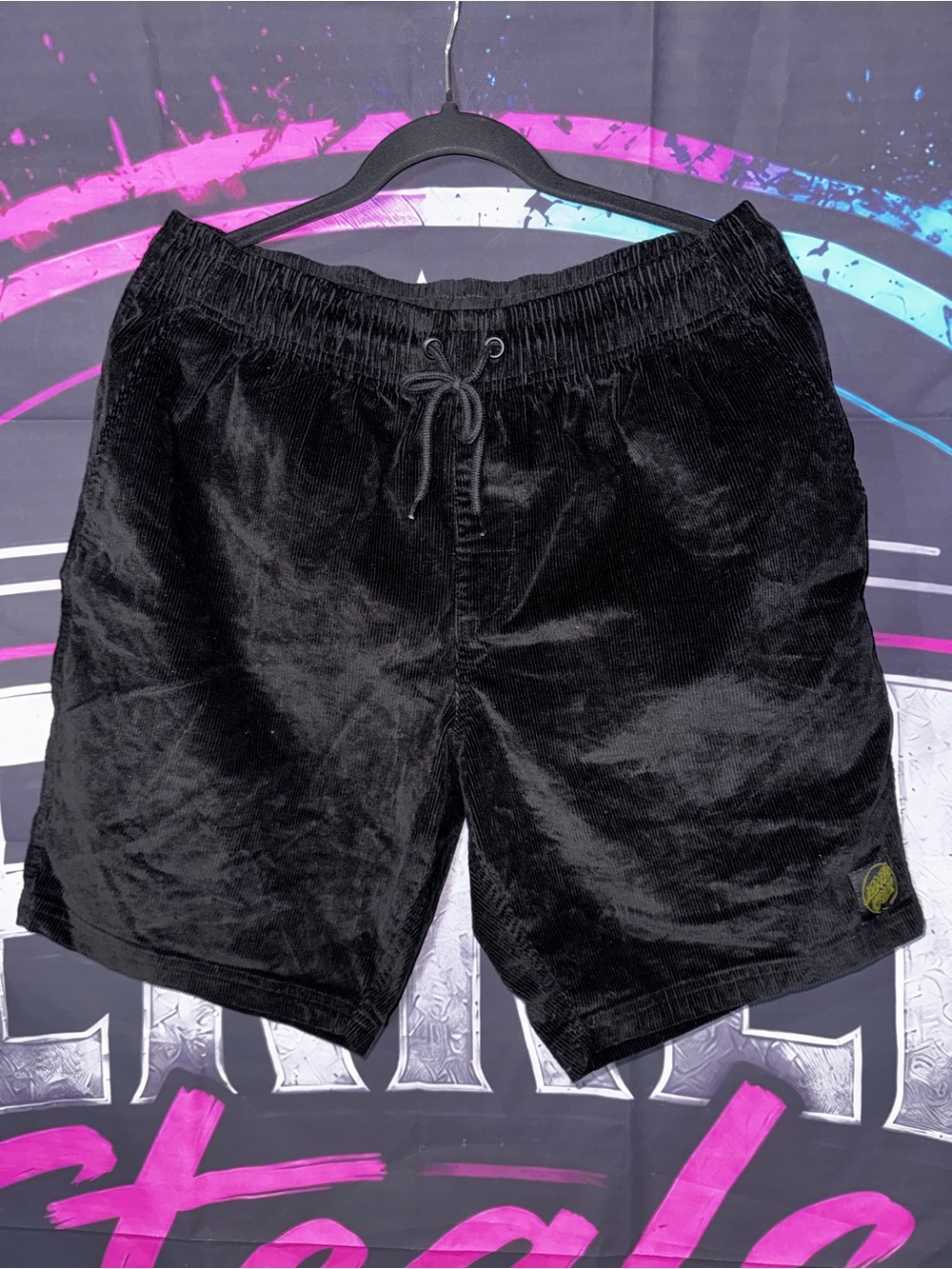 Santa Cruz Skateboards Black Corduroy Drawstring Athletic Shorts